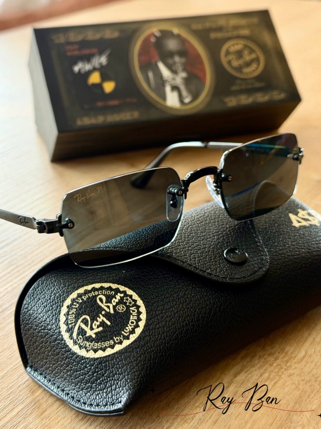 Ray-Ban Polarize Çerçevesiz Dikdörtgen Güneş Gözlüğü